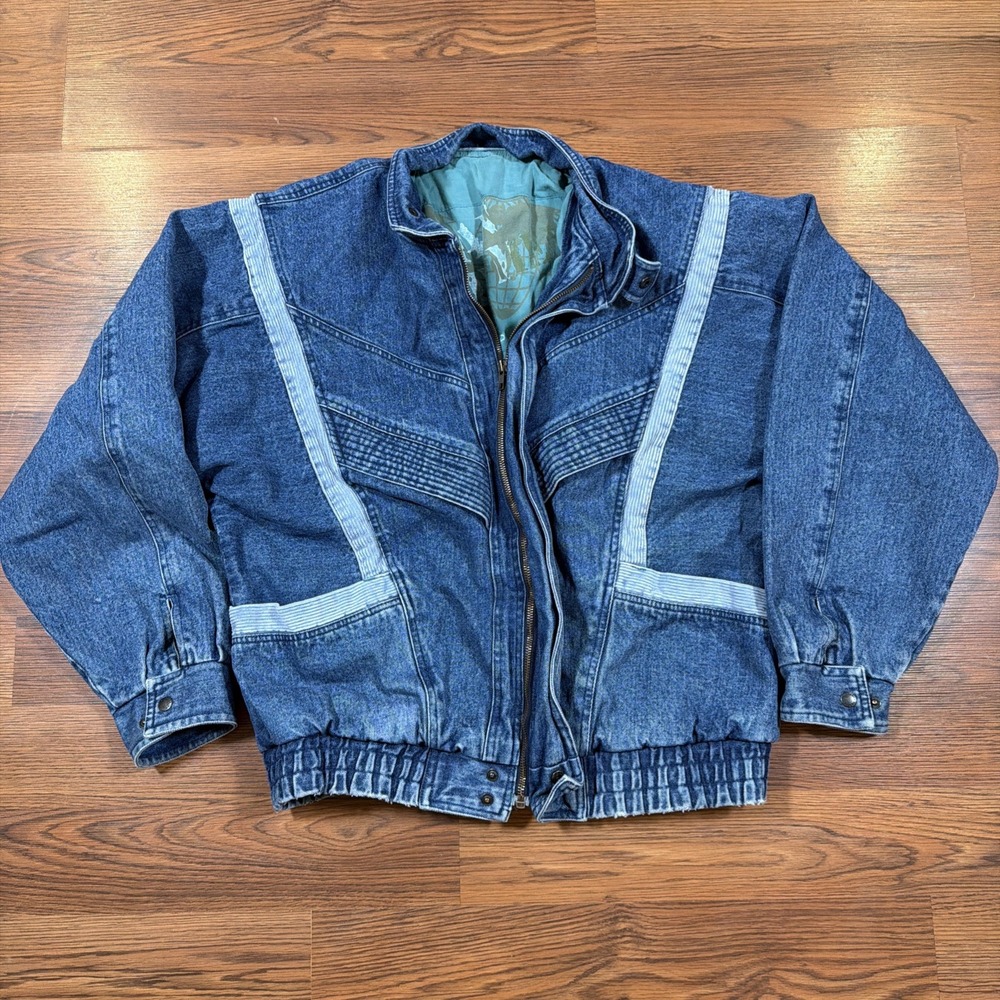 Vintage Urban Equipment Denim Jacket Mens L Blue Med Wash Bomber Retro Grunge